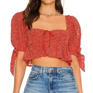 For Love & Lemons Leila Top Cropped Red White Medium